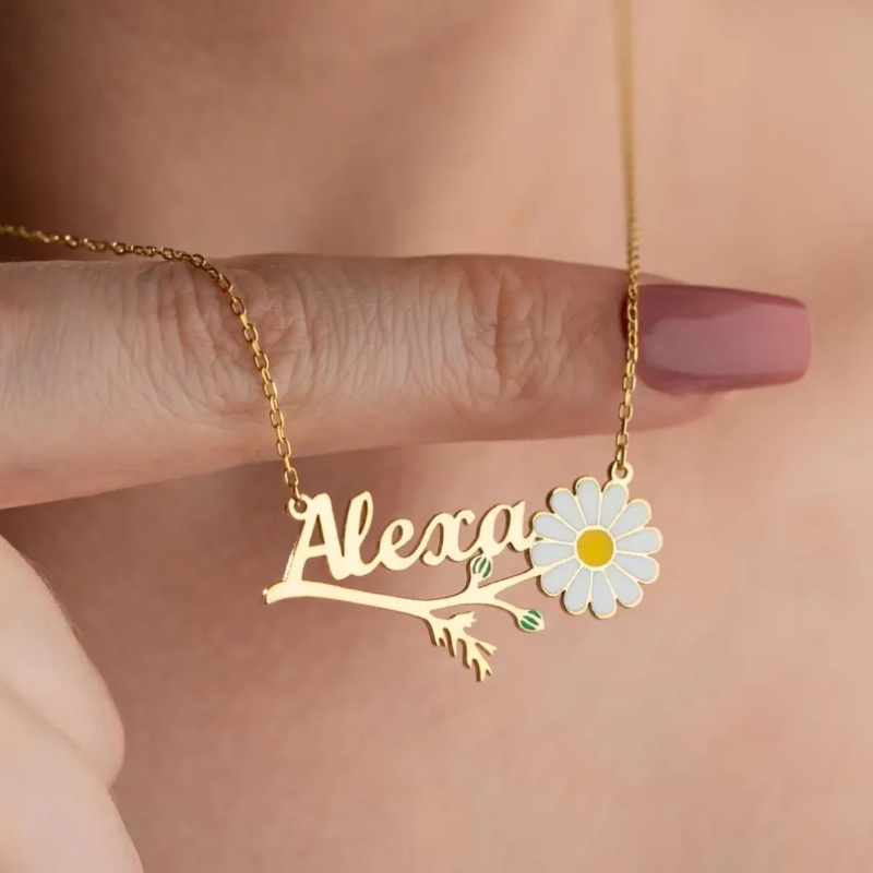 Roro의 맞춤형 다채로운 에나멜 데이지 이름 목걸이  - Birth Flower Necklace 리뷰 및 가격