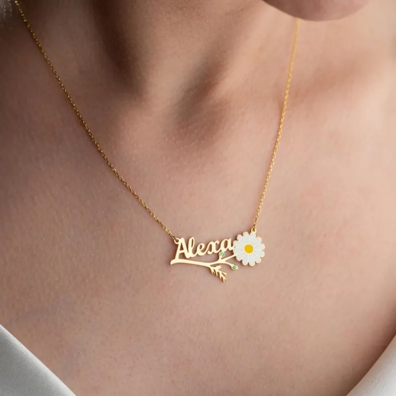 Roro의 맞춤형 다채로운 에나멜 데이지 이름 목걸이  - Birth Flower Necklace 리뷰 및 가격