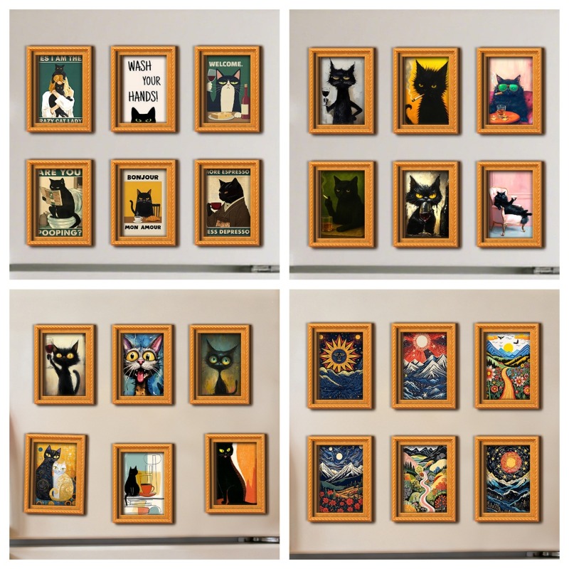 6개/세트 나무 냉장고 자석 아트워크 냉장고 자석 스티 - Engraved Wood Frame 리뷰 및 가격